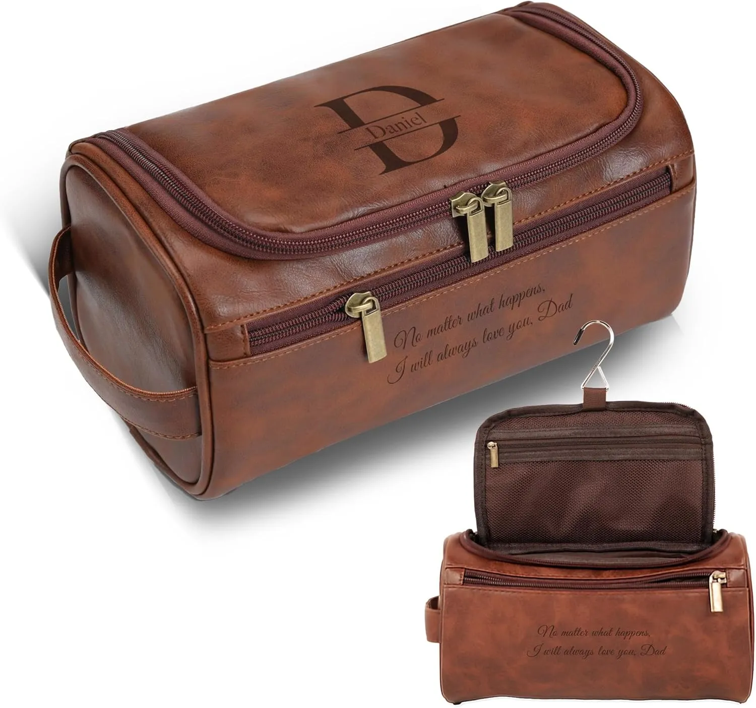 Easycosy Personalized Toiletry Bag for Men, Engraved with Name & Text, Leather Men's Toiletry Bag for Traveling, Travel Essentials Customized Gifts for Him Boyfriend Fiance Husband Men