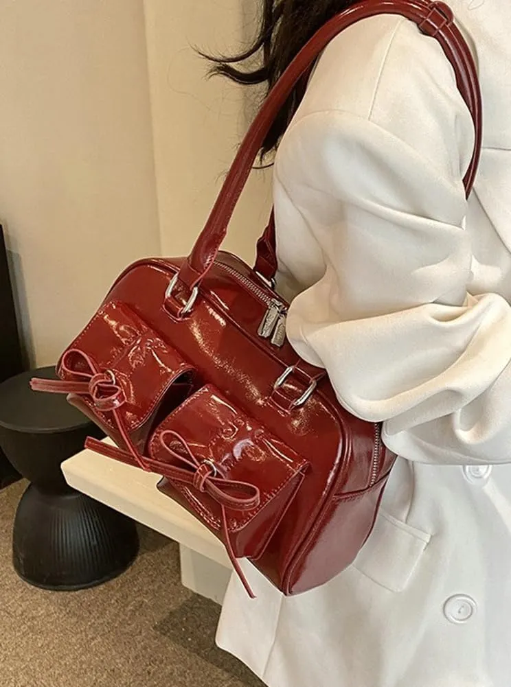 Epsion Women's Shoulder Bag PU Leather Glossy Clutch Handbag Work Travel Shopping 2024