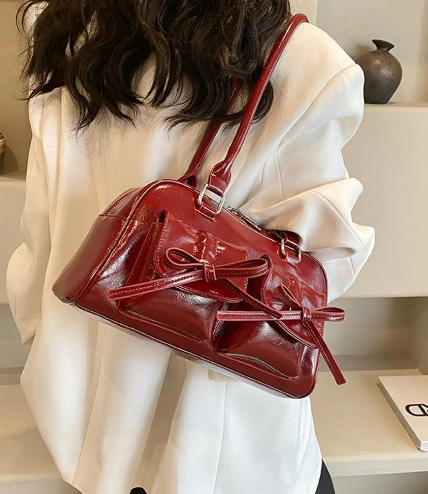 Epsion Women's Shoulder Bag PU Leather Glossy Clutch Handbag Work Travel Shopping 2024