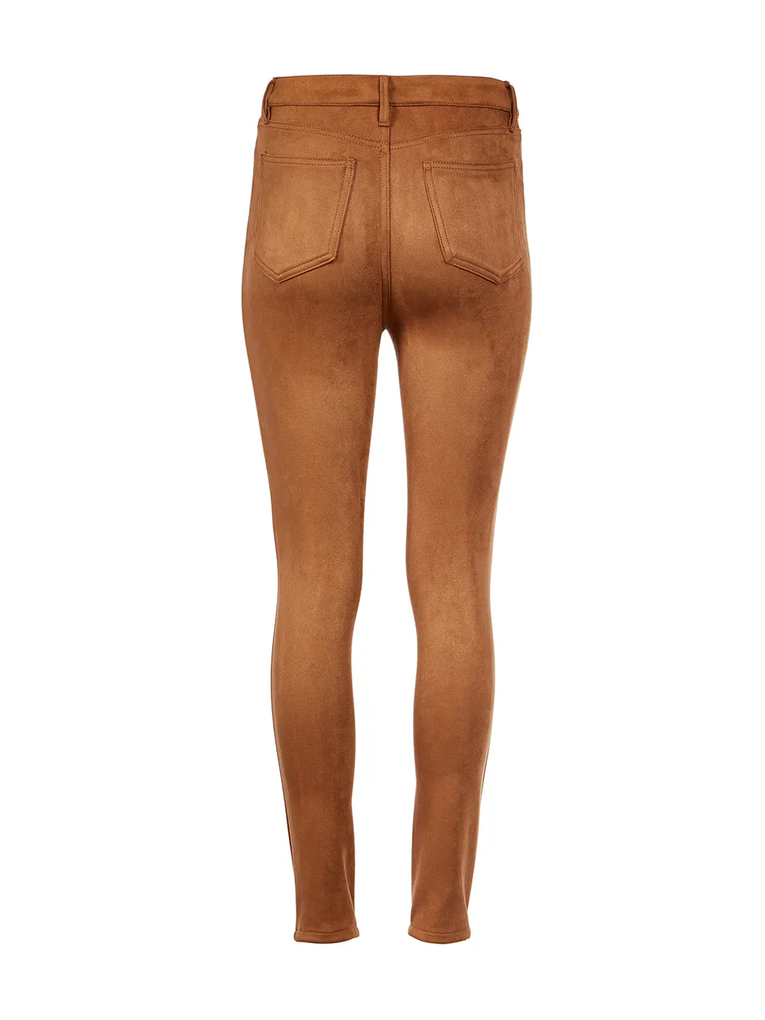 Five Pocket Faux Suede High Rise Skinny Jeans in Black in Warm Caramel