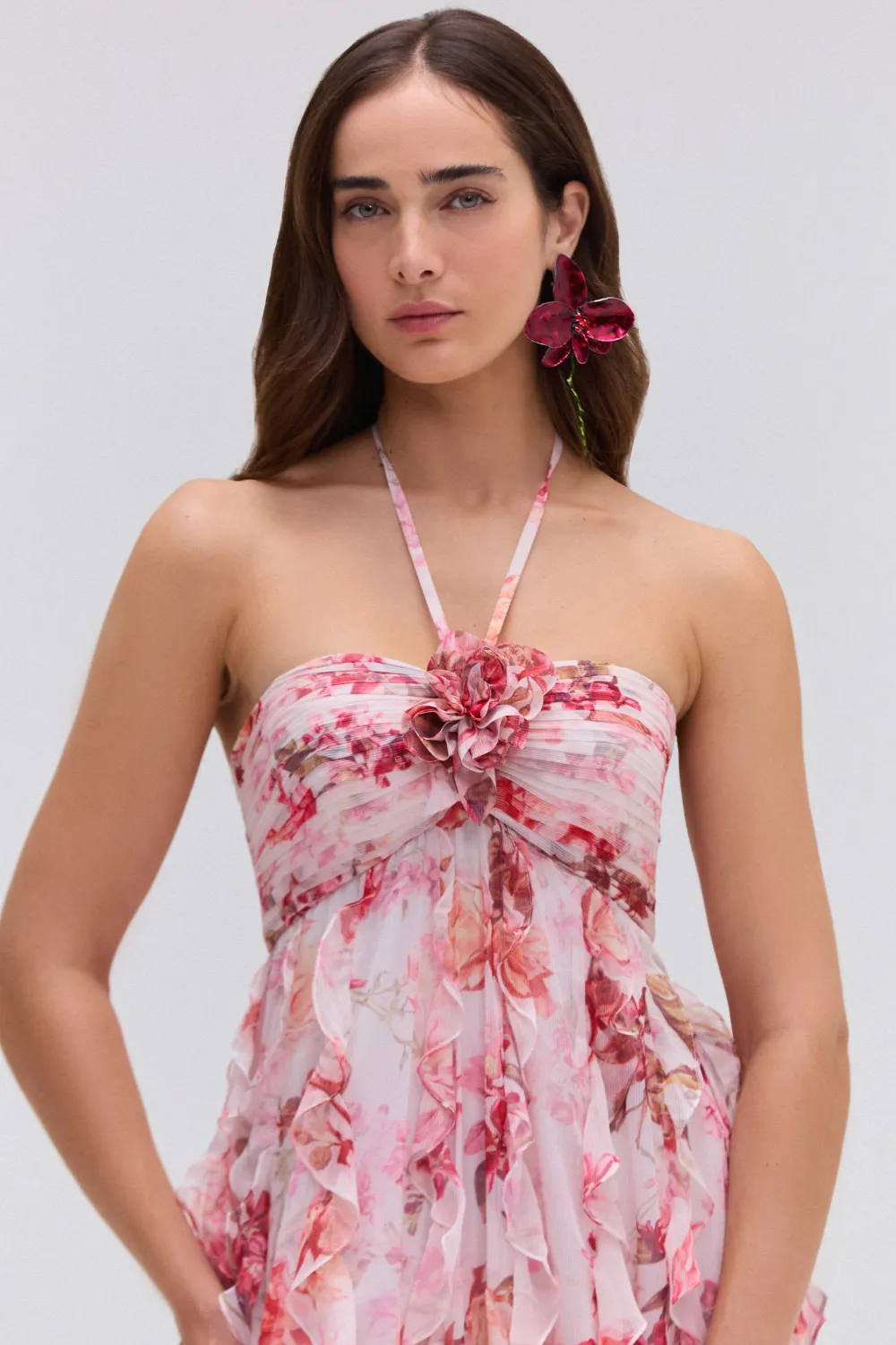FLORAL HAZE HALTERNECK MAXI DRESS