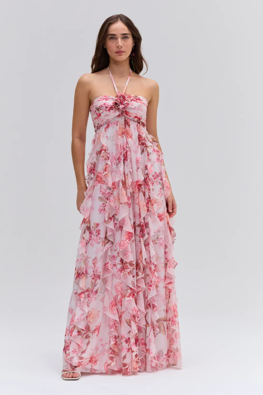FLORAL HAZE HALTERNECK MAXI DRESS