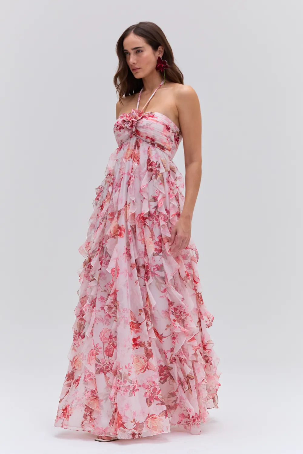 FLORAL HAZE HALTERNECK MAXI DRESS