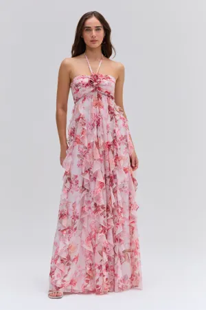 FLORAL HAZE HALTERNECK MAXI DRESS