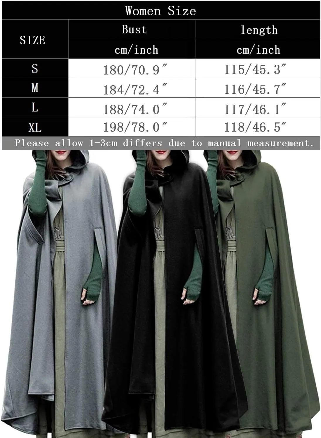 futurino Women Gothic Hooded Open Front Poncho Cape Coat Outwear Jacket Cloak