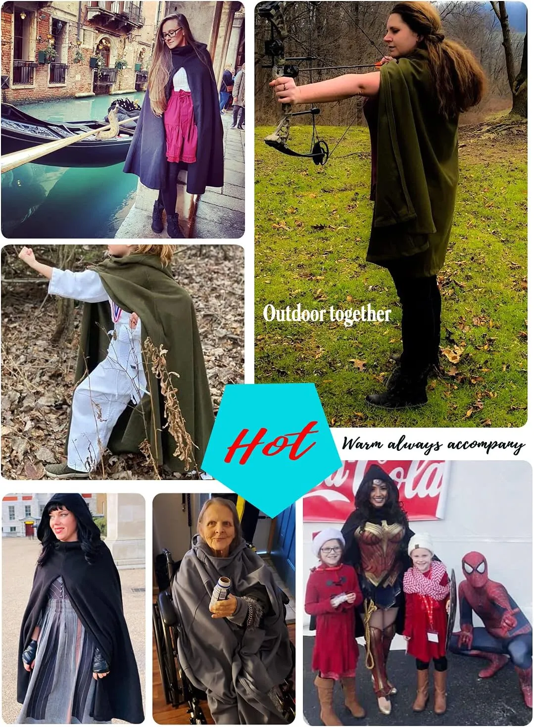 futurino Women Gothic Hooded Open Front Poncho Cape Coat Outwear Jacket Cloak