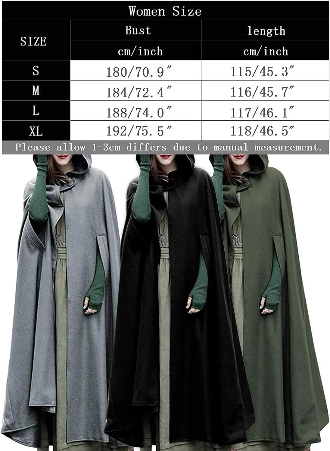 futurino Women Gothic Hooded Open Front Poncho Cape Coat Outwear Jacket Cloak