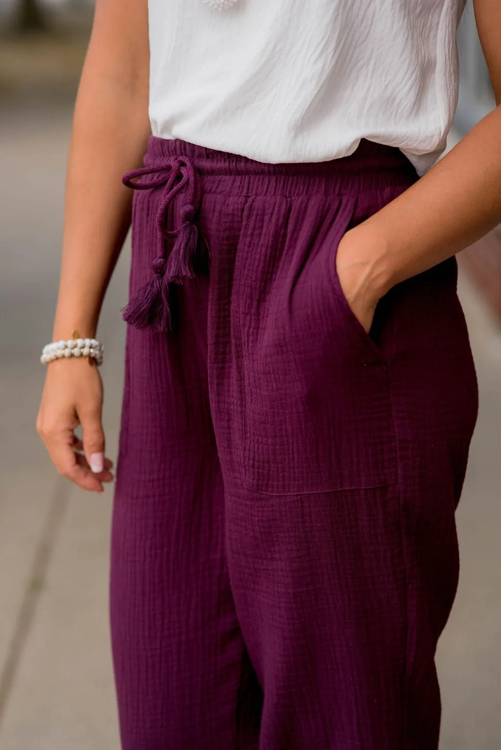 Gauze Tassel Accented Pants