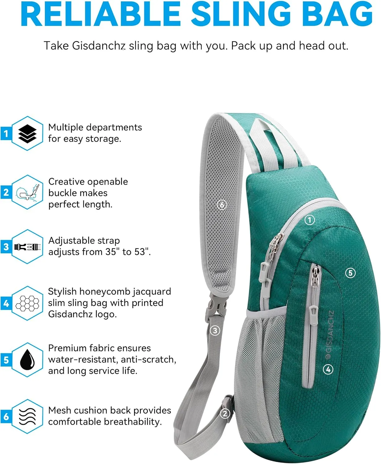 Gisdanchz Unisex Honeycomb Jacquard Small Sling Bag Slim Sling Backpack Crossbody Chest Bag for Hiking Travel