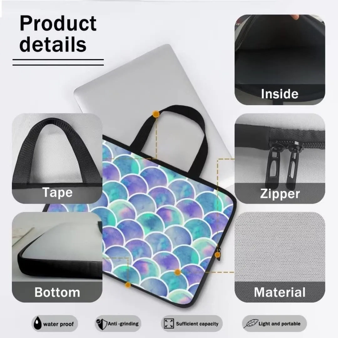 GLENLCWE Mermaid Laptop Bag Case Computer Tablet Cover Sleeve for Women Girls Durable & Waterproof Hand Bag Carrying Case