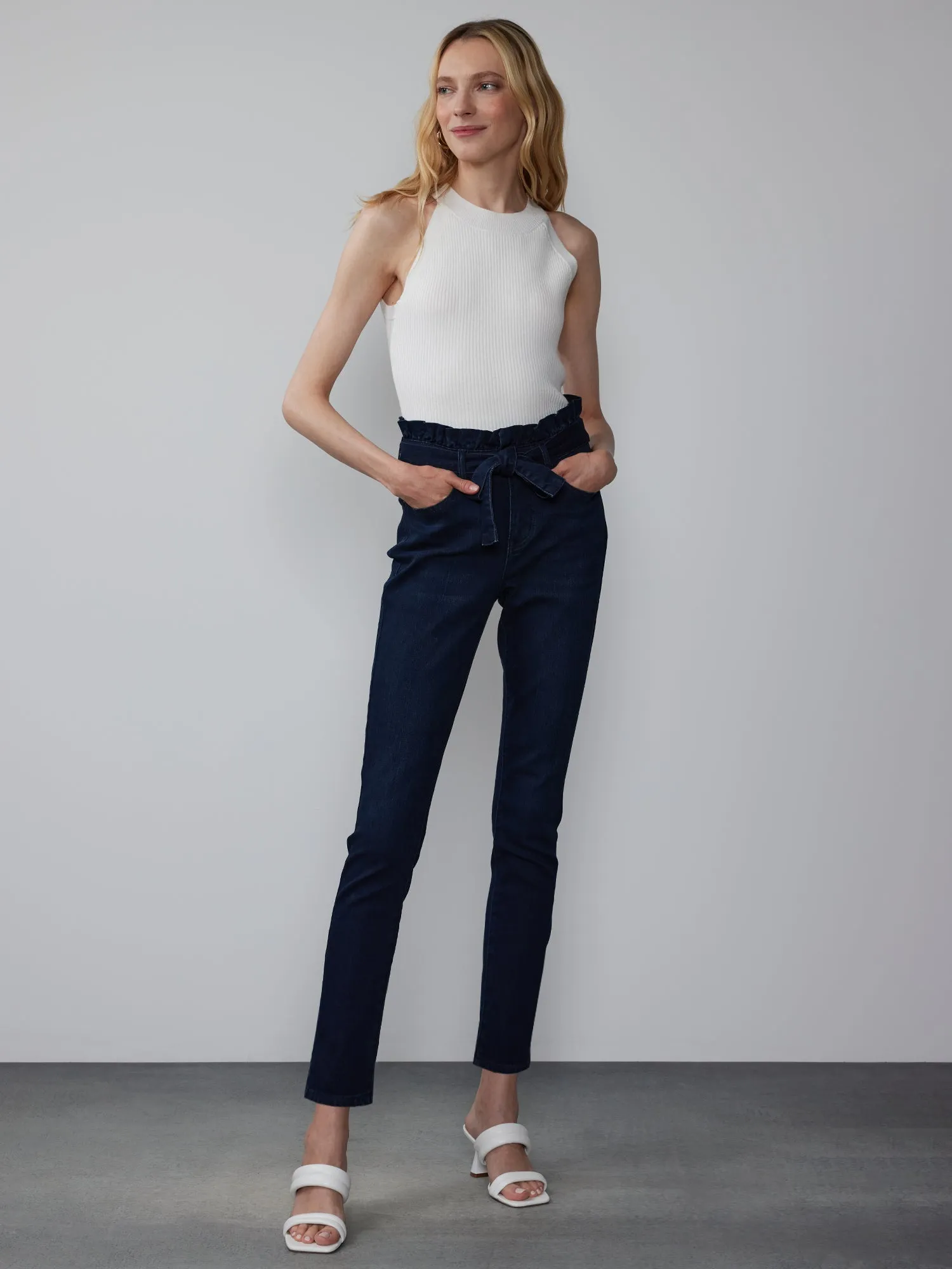 High Rise Paperbag Waist Skinny Jeans
