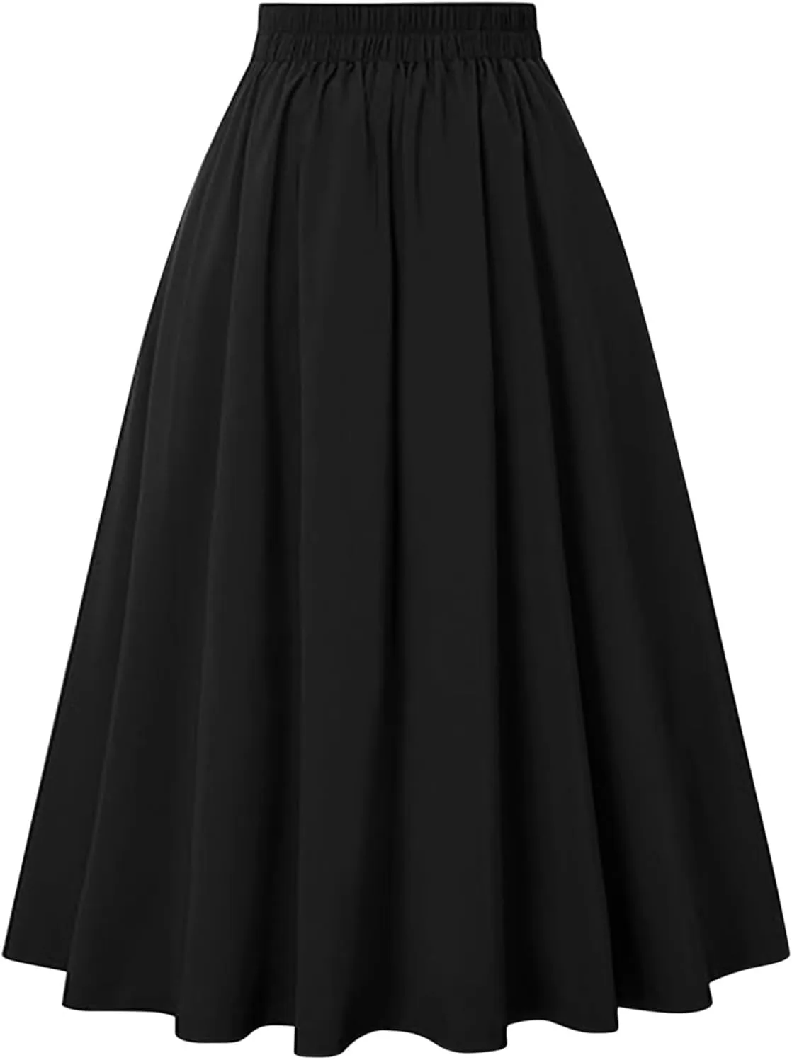 High Waisted Skirt for Women Flowy Pleated Ruched Long Skirt Ladies Casual Button Waisted Swing Midi Skirt with Pocket