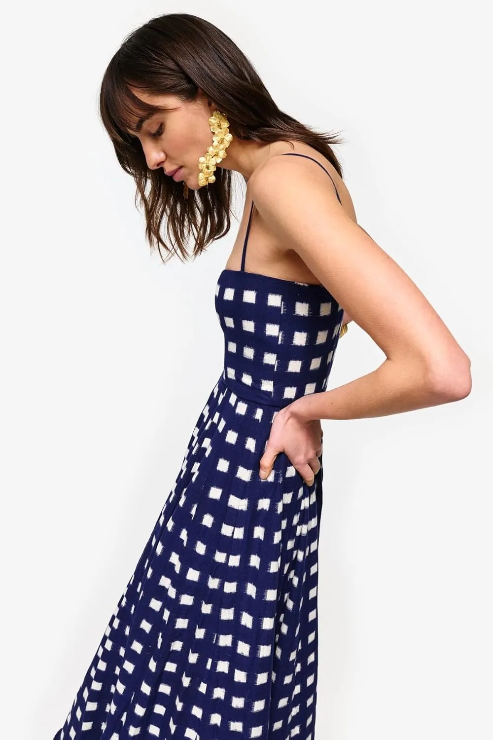 HYxwrjoker Women Summer Spaghetti Strap Maxi Dresses Striped Checkerboard Boho Long Dress Flowy A Line Beach Sundresses