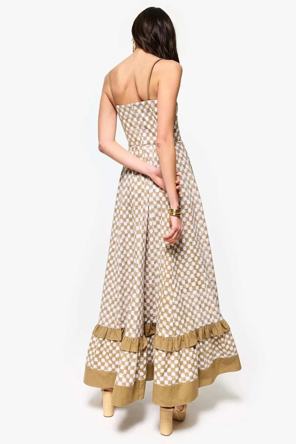 HYxwrjoker Women Summer Spaghetti Strap Maxi Dresses Striped Checkerboard Boho Long Dress Flowy A Line Beach Sundresses