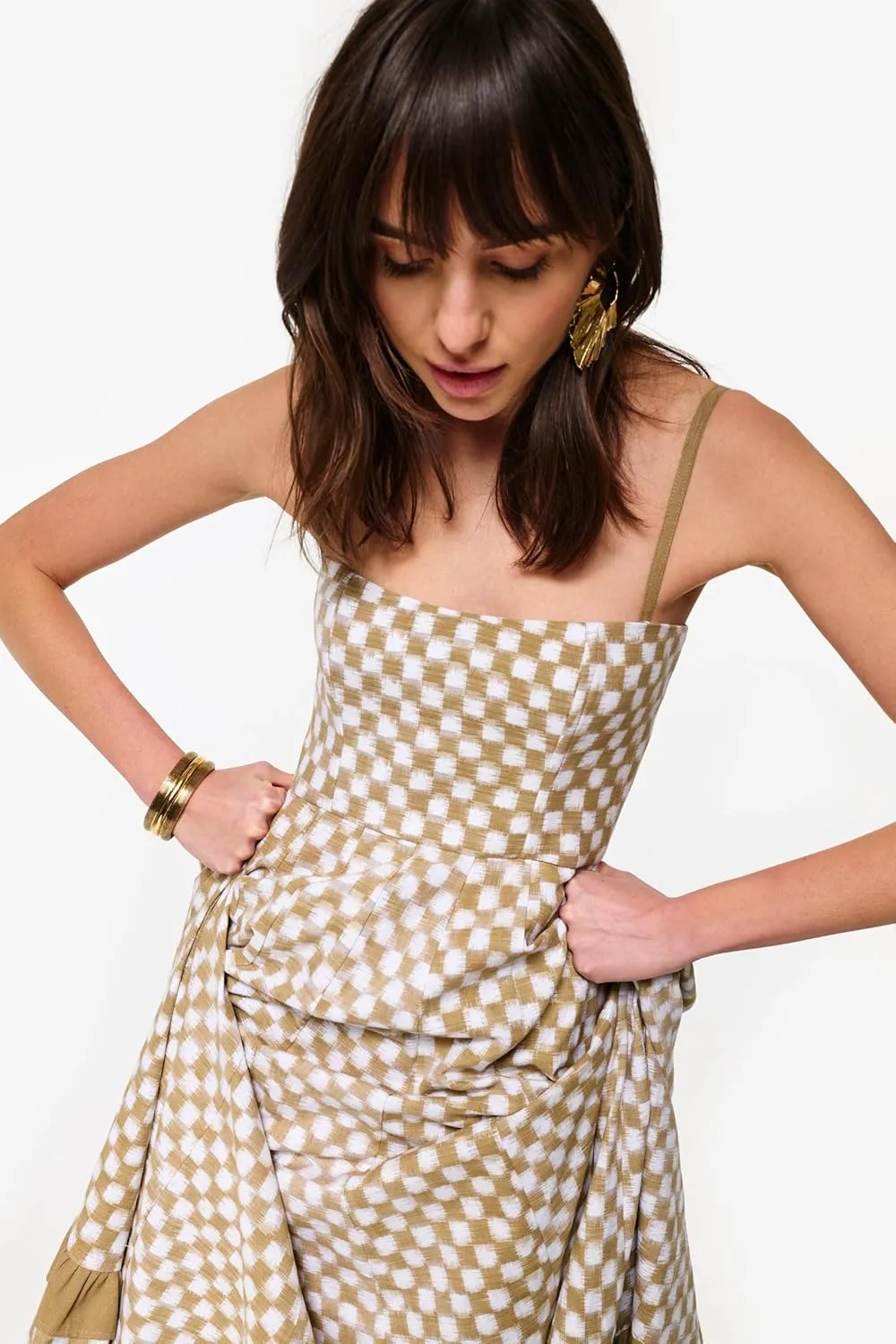 HYxwrjoker Women Summer Spaghetti Strap Maxi Dresses Striped Checkerboard Boho Long Dress Flowy A Line Beach Sundresses