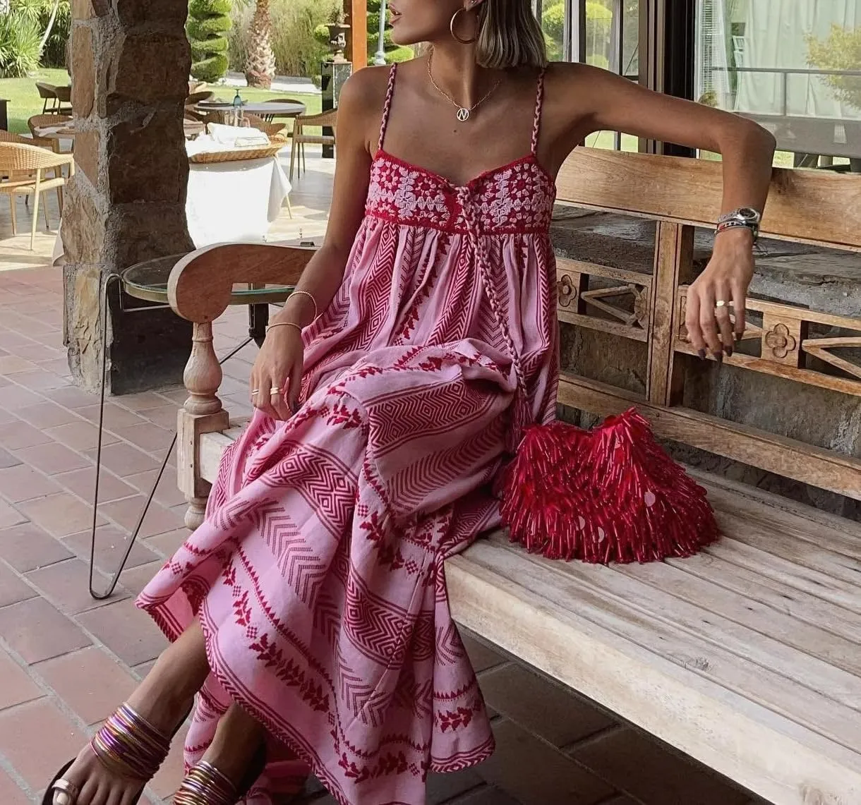 HYxwrjoker Women Summer Spaghetti Strap Maxi Dresses Striped Checkerboard Boho Long Dress Flowy A Line Beach Sundresses
