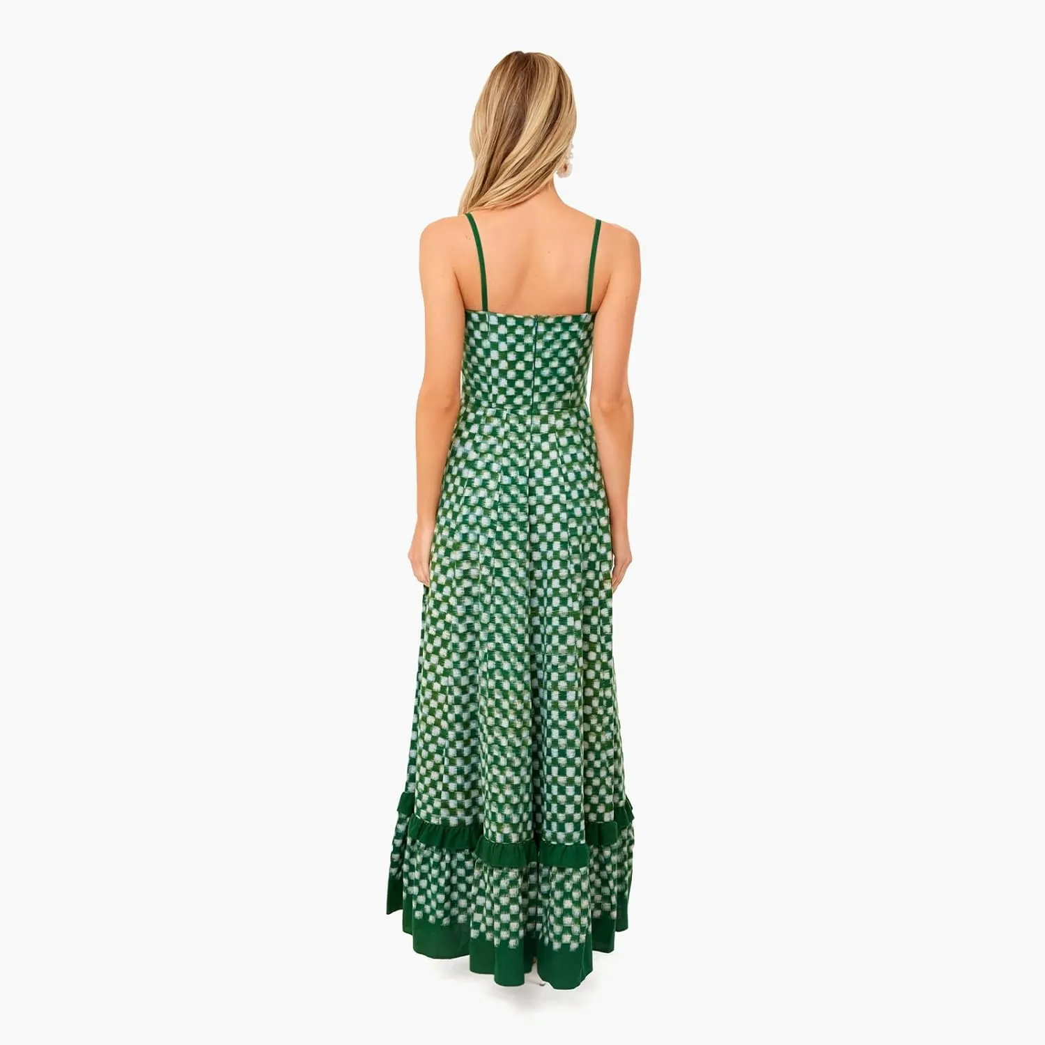 HYxwrjoker Women Summer Spaghetti Strap Maxi Dresses Striped Checkerboard Boho Long Dress Flowy A Line Beach Sundresses