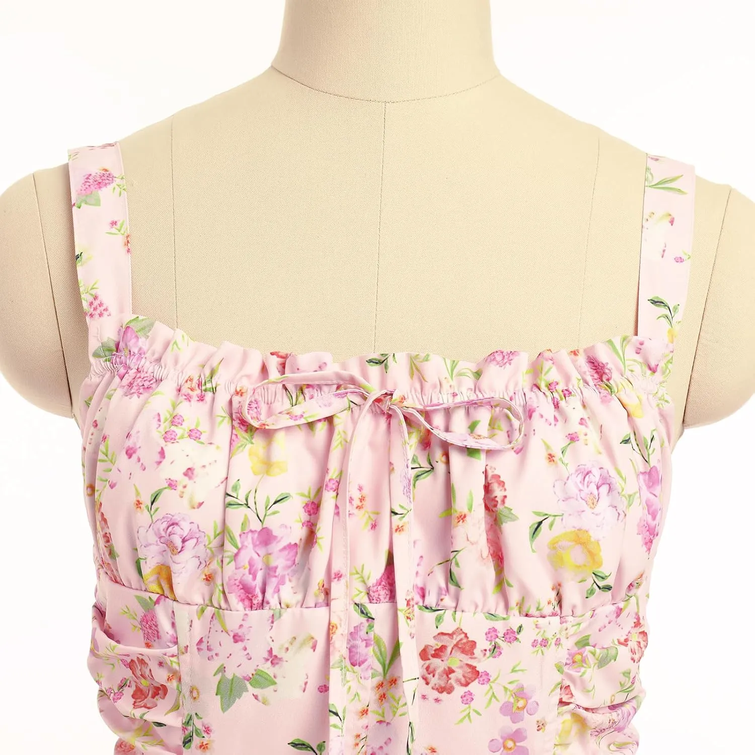 IMEKIS Women Floral Corset Dress Summer Spaghetti Strap Ruched Bust Going Out Tea Party Cocktail Short Sundress