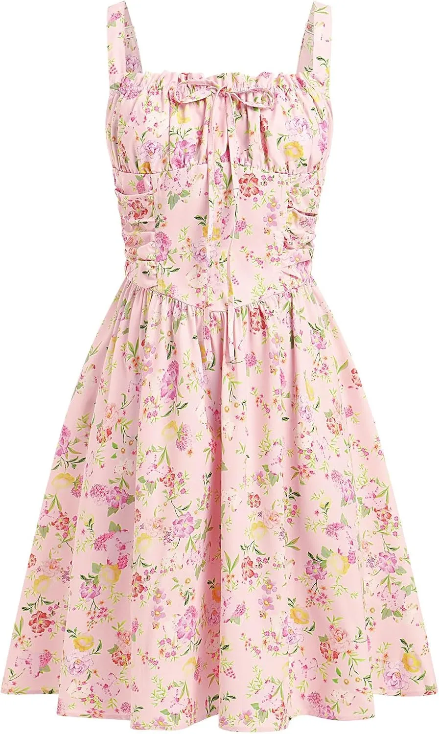 IMEKIS Women Floral Corset Dress Summer Spaghetti Strap Ruched Bust Going Out Tea Party Cocktail Short Sundress