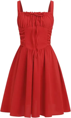 IMEKIS Women Floral Corset Dress Summer Spaghetti Strap Ruched Bust Going Out Tea Party Cocktail Short Sundress