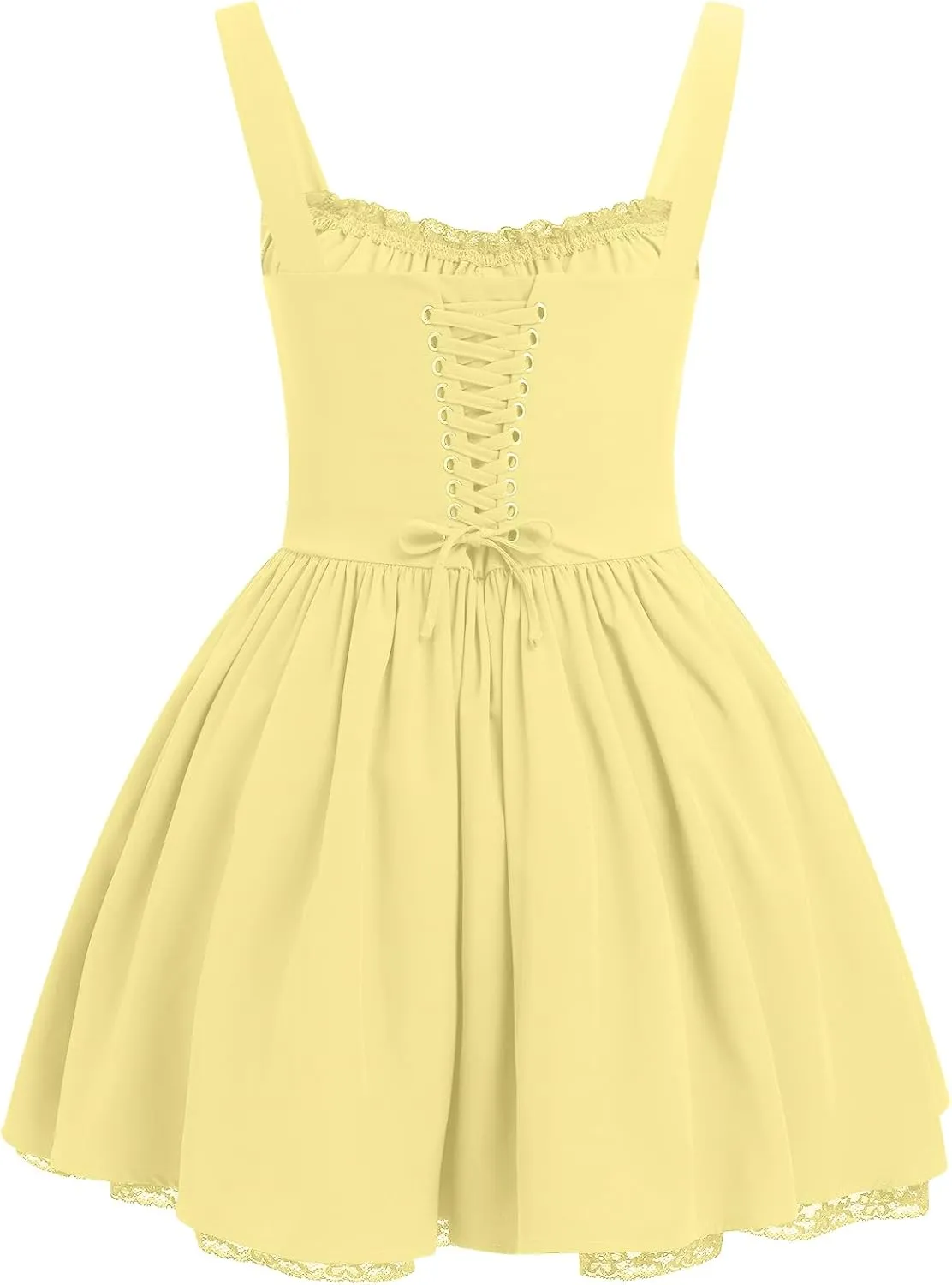 IMEKIS Women Summer Corset Mini Dress Sexy Spaghetti Straps Low Cut Backless Lace Short Boho Floral Sleeveless Streetwear