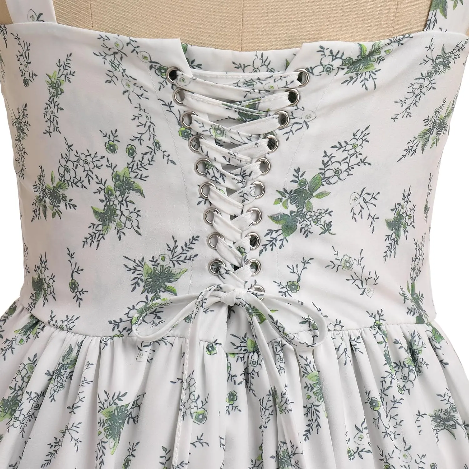 IMEKIS Women Summer Corset Mini Dress Sexy Spaghetti Straps Low Cut Backless Lace Short Boho Floral Sleeveless Streetwear