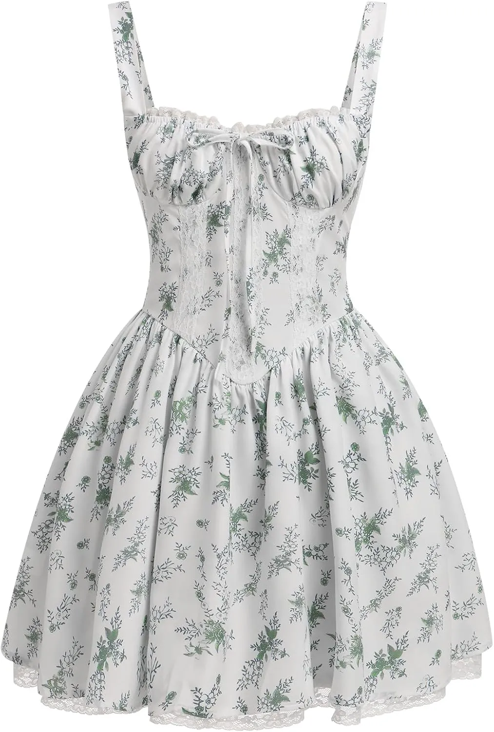 IMEKIS Women Summer Corset Mini Dress Sexy Spaghetti Straps Low Cut Backless Lace Short Boho Floral Sleeveless Streetwear