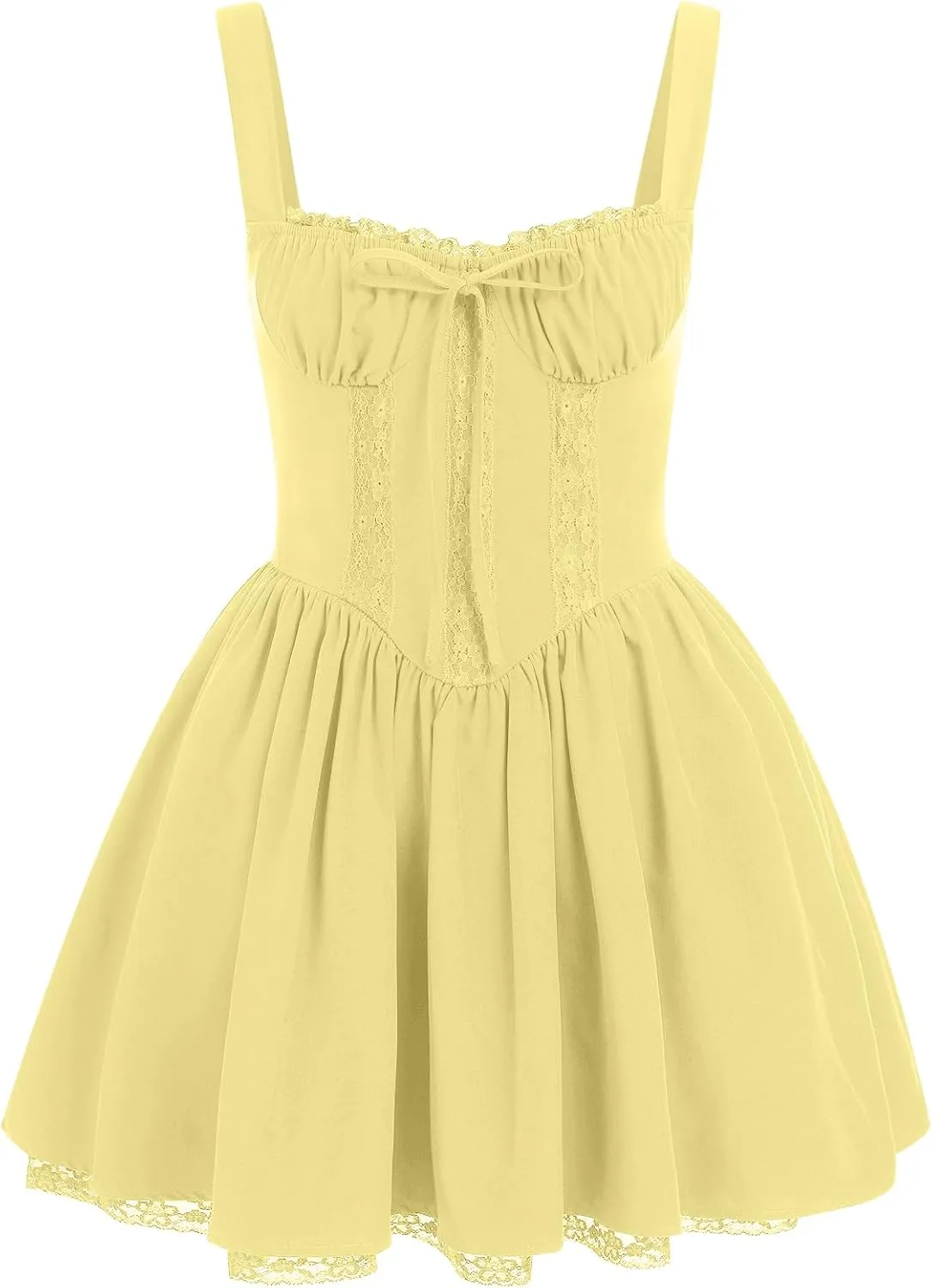 IMEKIS Women Summer Corset Mini Dress Sexy Spaghetti Straps Low Cut Backless Lace Short Boho Floral Sleeveless Streetwear