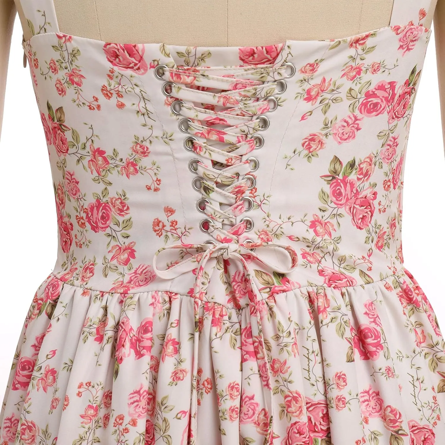 IMEKIS Women Summer Corset Mini Dress Sexy Spaghetti Straps Low Cut Backless Lace Short Boho Floral Sleeveless Streetwear