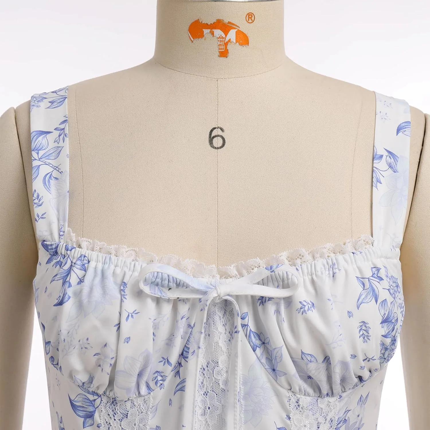 IMEKIS Women Summer Corset Mini Dress Sexy Spaghetti Straps Low Cut Backless Lace Short Boho Floral Sleeveless Streetwear