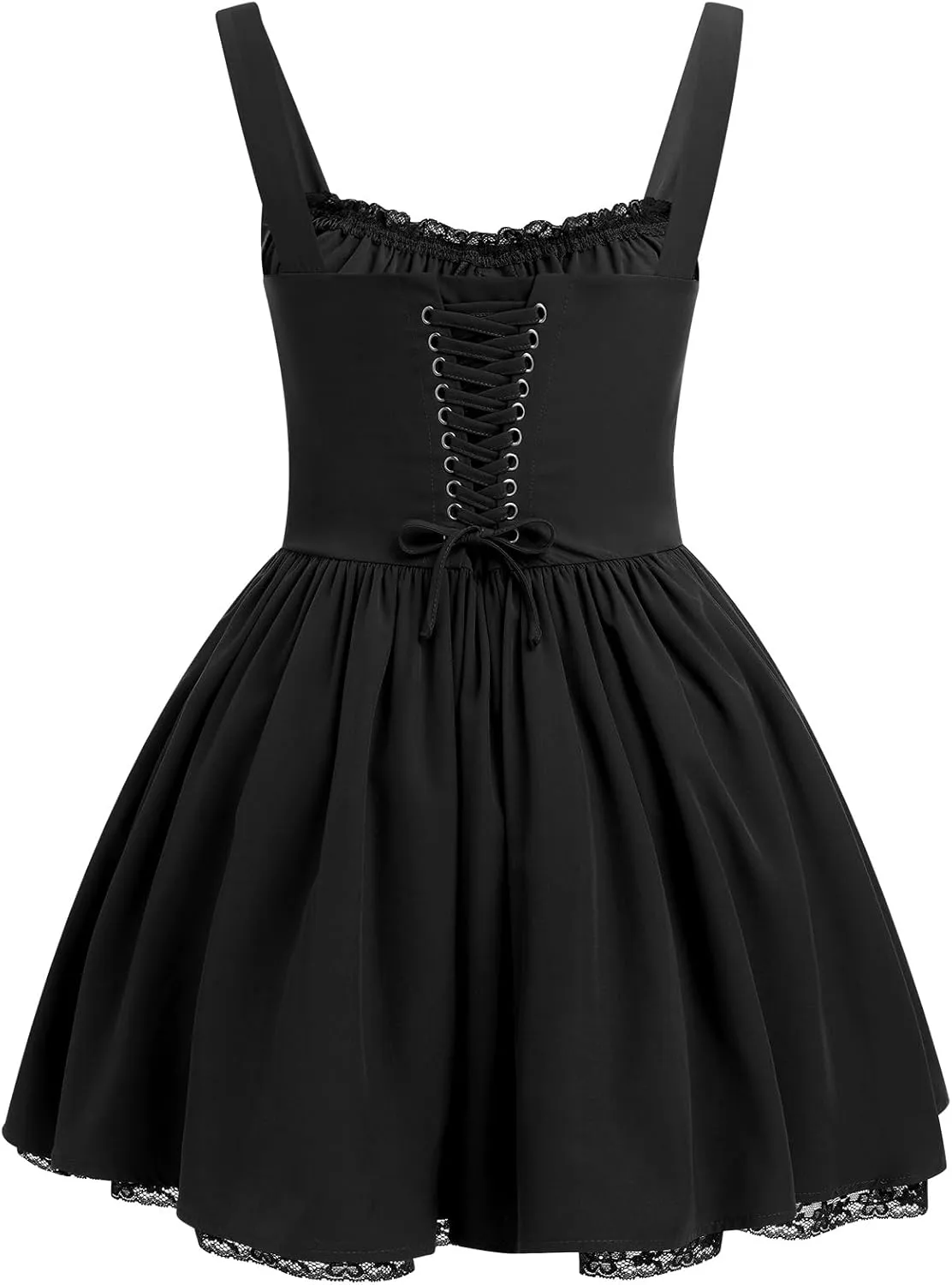 IMEKIS Women Summer Corset Mini Dress Sexy Spaghetti Straps Low Cut Backless Lace Short Boho Floral Sleeveless Streetwear