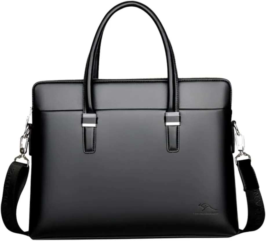 jojofuny Laptop Cow Leather Bag Men's Business Briefcase Casual Messenger Bag in Black