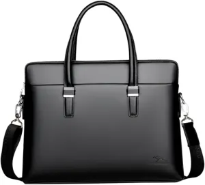 jojofuny Laptop Cow Leather Bag Men's Business Briefcase Casual Messenger Bag in Black