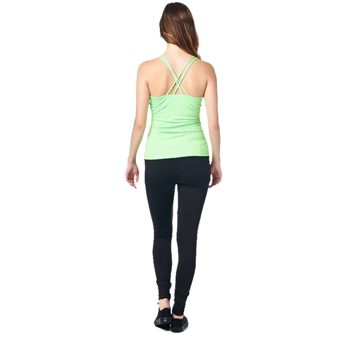 LA Society Women's Yoga Fitness Green/Black Sleeveless Tank Top and Yoga Legging Pants