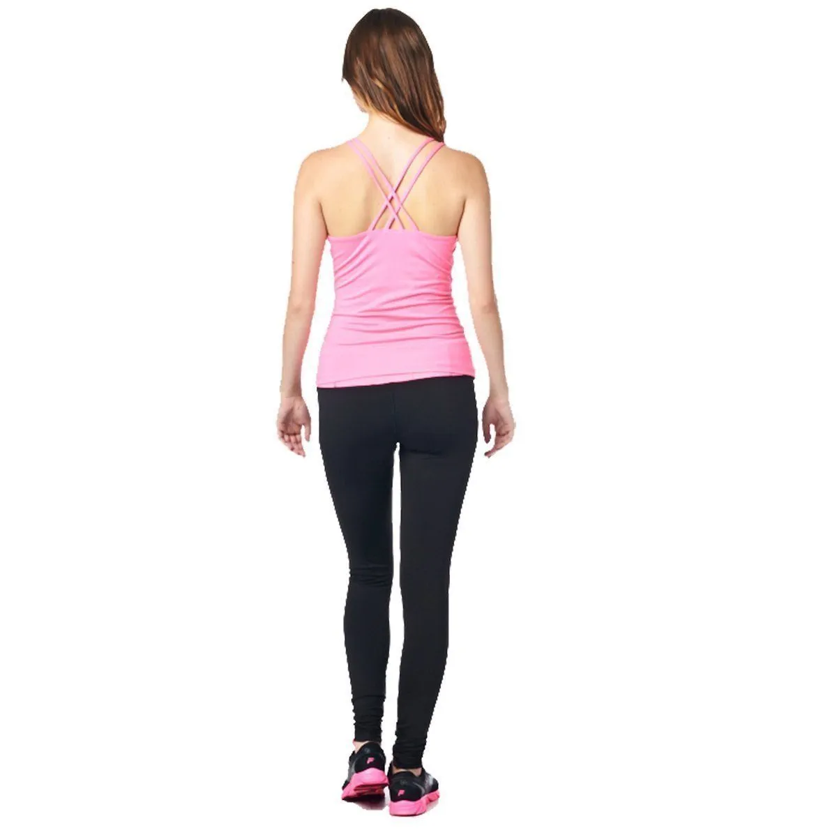 LA Society Women's Yoga Fitness Pink/Black Sleeveless Tank Top and Yoga Legging Pants