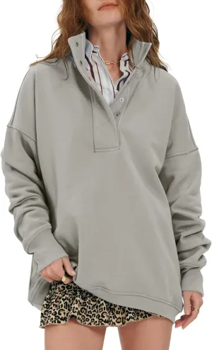 Locachy Womens Casual Button Henley Neck Oversized Sweatshirt Long Sleeve Pullover Tops Outfits