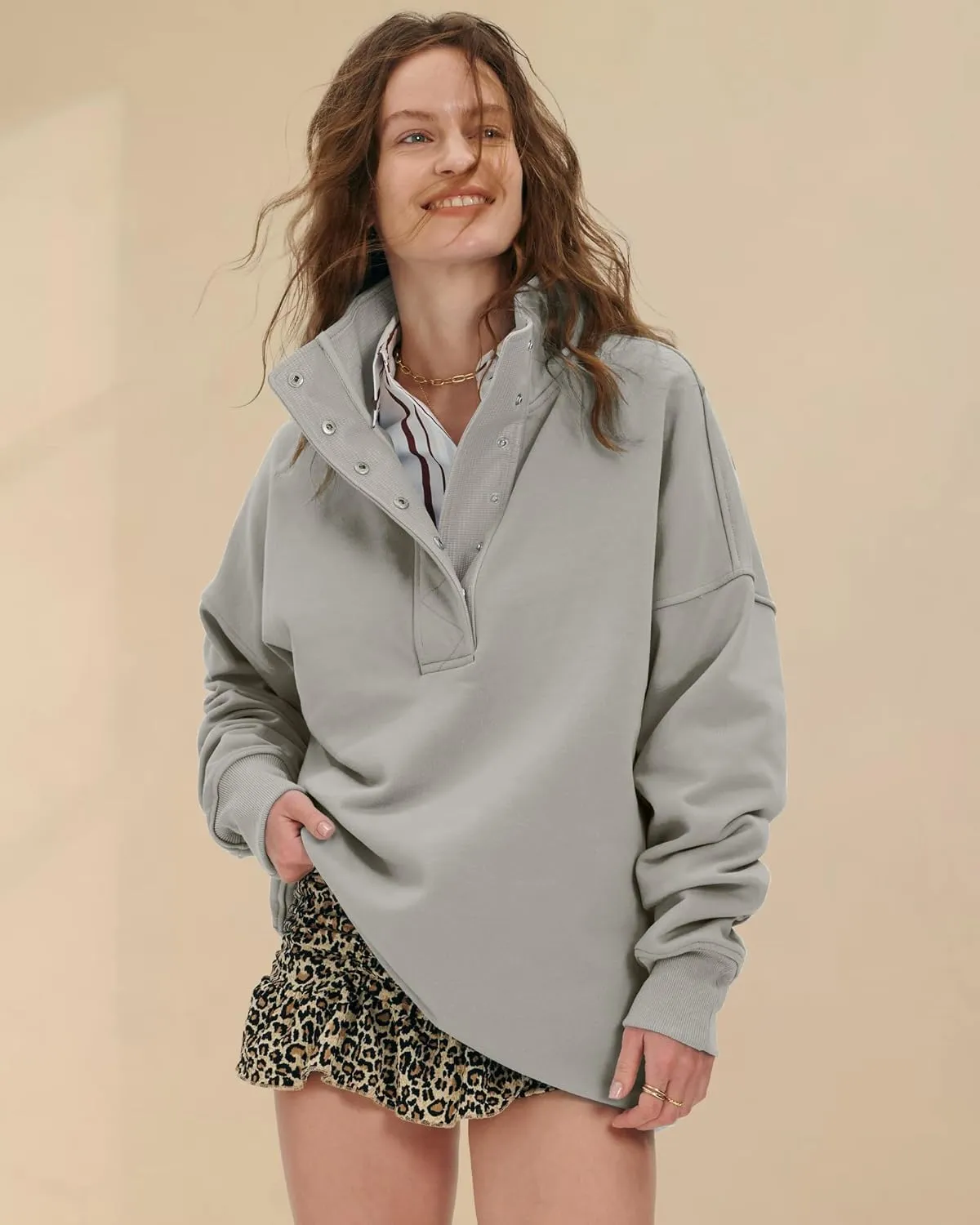 Locachy Womens Casual Button Henley Neck Oversized Sweatshirt Long Sleeve Pullover Tops Outfits