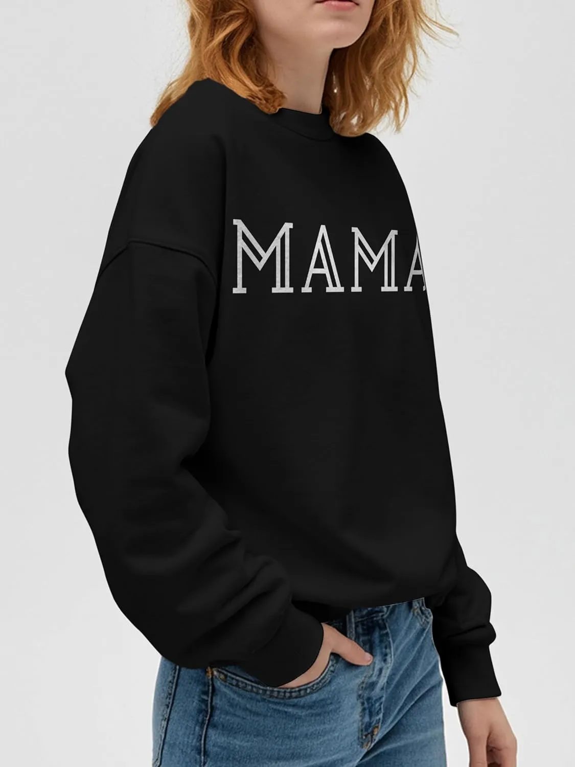 Mama Sweatshirt for Women Crewneck Casual Oversized Pullover Long Sleeve Tops Sweater Gift for New Mom
