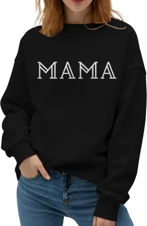 Mama Sweatshirt for Women Crewneck Casual Oversized Pullover Long Sleeve Tops Sweater Gift for New Mom