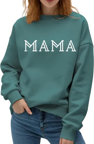 Mama Sweatshirt for Women Crewneck Casual Oversized Pullover Long Sleeve Tops Sweater Gift for New Mom