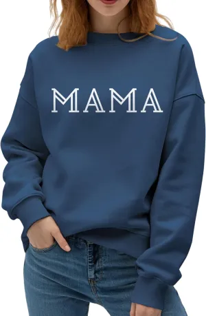 Mama Sweatshirt for Women Crewneck Casual Oversized Pullover Long Sleeve Tops Sweater Gift for New Mom