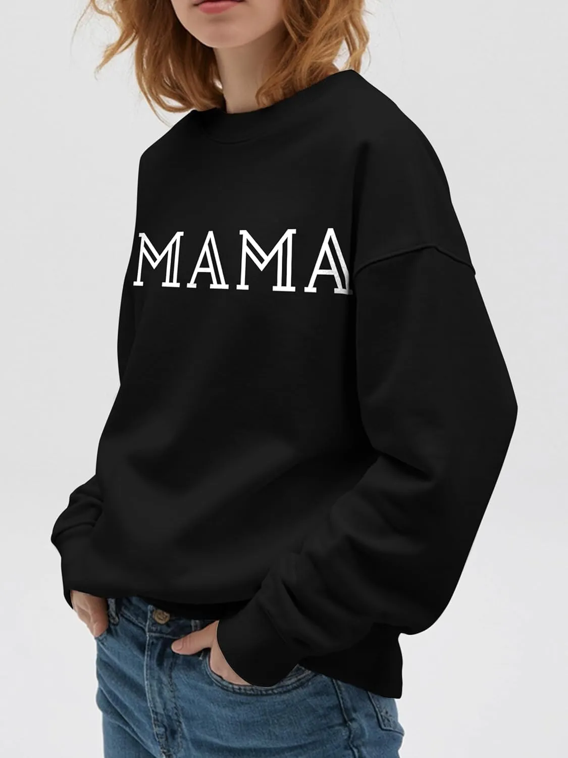Mama Sweatshirt for Women Crewneck Casual Oversized Pullover Long Sleeve Tops Sweater Gift for New Mom