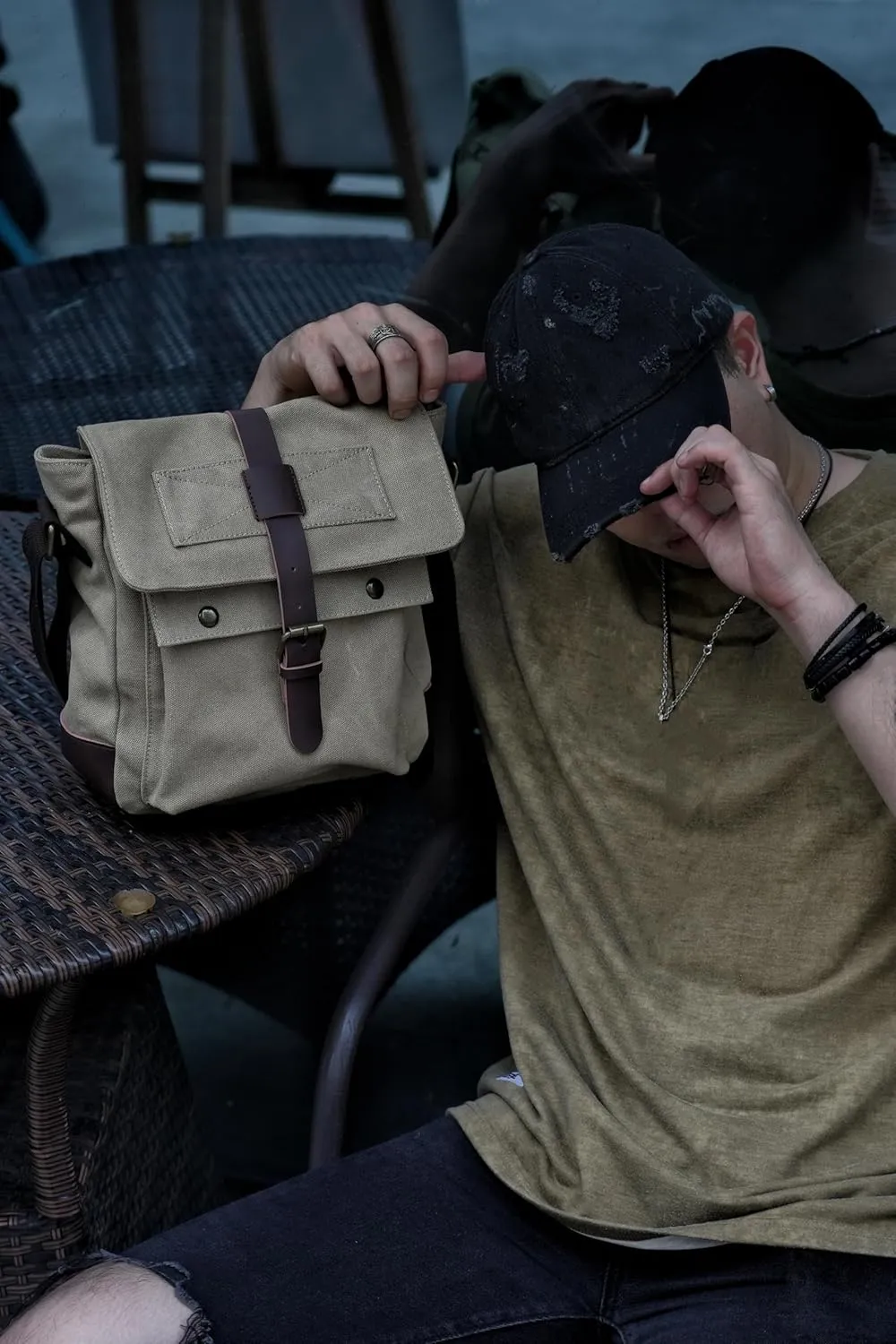 Men Small Canvas Crossbody Messenger Purse Shoulder Bag Small Vintage Satchel Travel Bags For Work Business Unisex