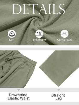 Mens Casual Linen Pants Loose Fit Elastic Drawstring Waist Straight-Legs Summer Yoga Beach Long Pants