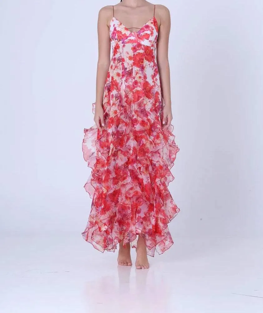 Menti - Iris Flower Maxi Gown in Red