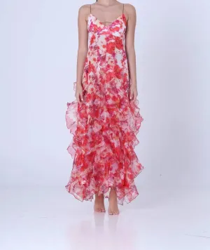 Menti - Iris Flower Maxi Gown in Red