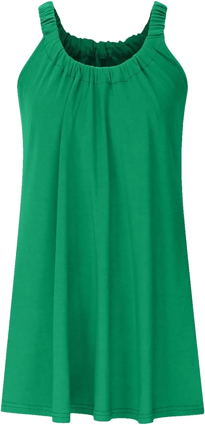 Mini Dresses for Women Summer Print Boho Swing Ruffle Beach Dresses Sleeveless Crewneck Casual Spaghetti Strap Dress