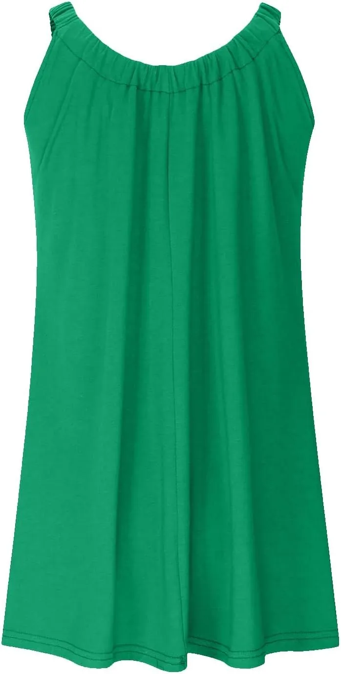Mini Dresses for Women Summer Print Boho Swing Ruffle Beach Dresses Sleeveless Crewneck Casual Spaghetti Strap Dress