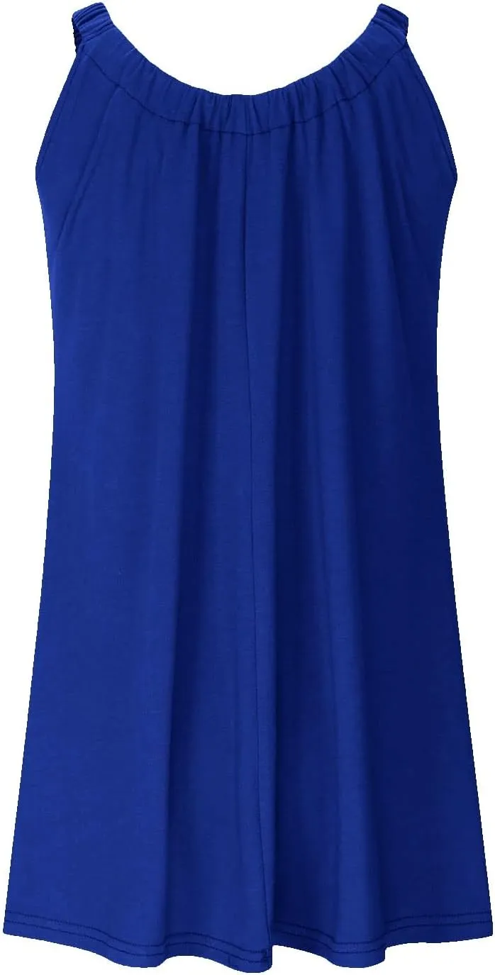 Mini Dresses for Women Summer Print Boho Swing Ruffle Beach Dresses Sleeveless Crewneck Casual Spaghetti Strap Dress