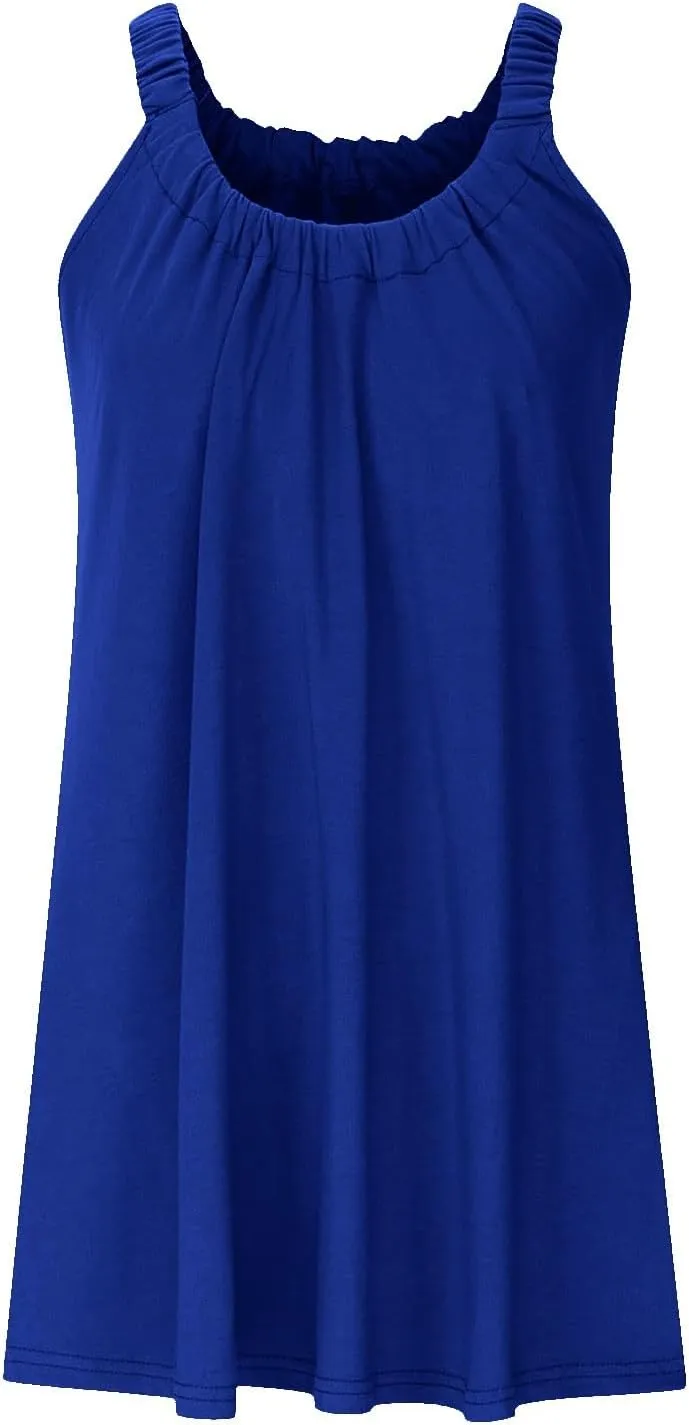 Mini Dresses for Women Summer Print Boho Swing Ruffle Beach Dresses Sleeveless Crewneck Casual Spaghetti Strap Dress